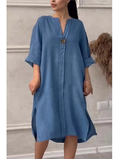 Robe longue en lin à manches longues pour femmes, robes élégantes, robe éducative, été décontracté, monochromatique, fête de documents, Y2K, été 2024