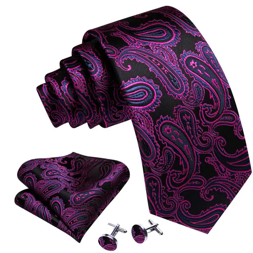 Barry.Wang violet lilas lavande soie hommes cravate mouchoir bouton de manchette ensemble Jacquard cravate florale pour homme mariage fête d'affaires