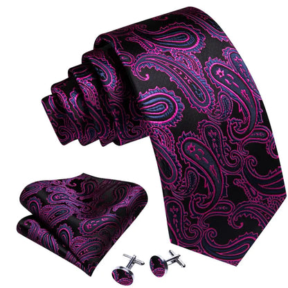 Barry.Wang violet lilas lavande soie hommes cravate mouchoir bouton de manchette ensemble Jacquard cravate florale pour homme mariage fête d'affaires