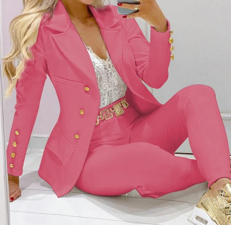 Ensemble deux pièces pour femmes, vêtements d'automne, manteaux et pantalons, mode polyvalente, décontracté, veste à manches longues et pantalon, 2023