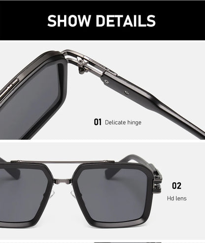 2025 Steam Punk lunettes De soleil rétro carré hommes femmes mode Double faisceau lunettes unisexe cadre en métal nuances à la mode Oculos De Sol