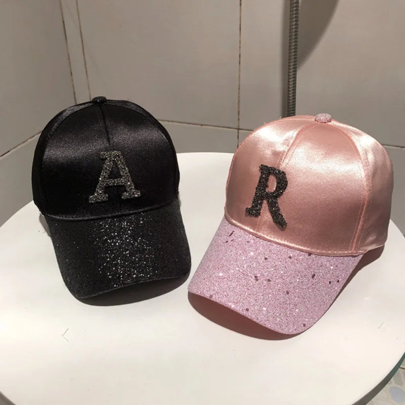 Casquette de baseball en satin brillant avec lettre R pour femmes et filles, chapeaux Snapback, sports de plein air, hip hop, soleil, printemps, été, mode