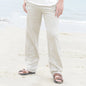 Pantalon Long en Coton et Lin pour Homme, Confortable, Blanc, Noir, Solide, Automne, Grande Taille