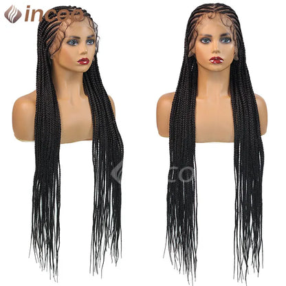 Perruque tressée synthétique Cornrow Box, perruques Full Lace Front, tresses tribales, perruque tressée Jgreeting Box, perruque tressée Faux Locs sans nœuds, 36 po