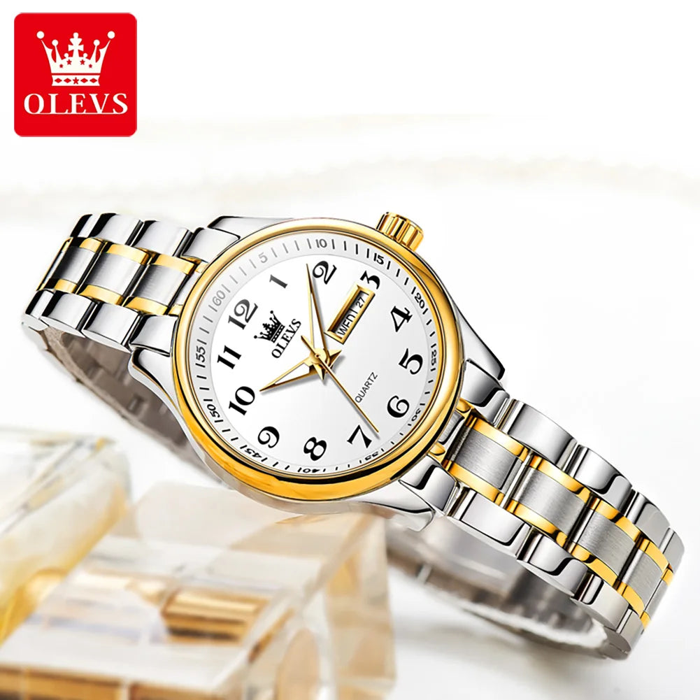 OLEVS montre à Quartz de luxe pour femmes montre élégante en acier inoxydable lumineux étanche semaine Date montre-bracelet dames robe montre