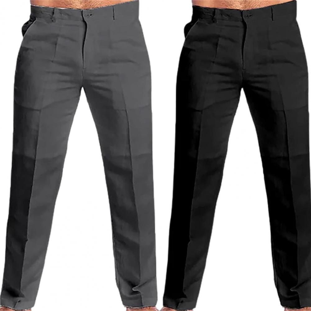 Pantalon en lin décontracté pour hommes, avec poches sur pied, couleur unie, blanc, gris, grande taille 3xl, élégant, mode, survêtement, Streetwear, 2023