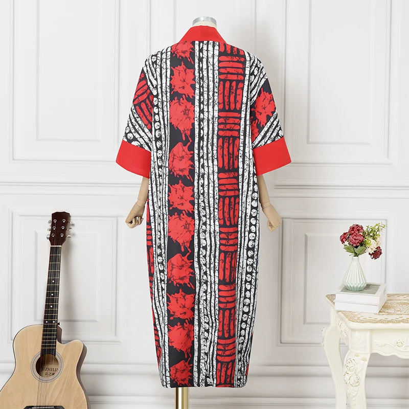 VONDA Vintage Robe Maxi femmes été fête imprimer robes 2025 mode col en v 3/4 manches décontracté surdimensionné ample longue Robe