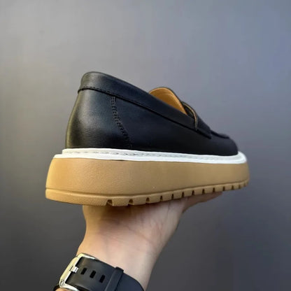 Mocassins en cuir de vachette à plateforme vintage pour hommes, chaussures en cuir véritable, respirant, évider, décontracté, conduite, affaires, été