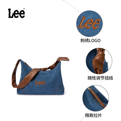 LEE femmes minimalisme Hobo Denim bleu une épaule oreiller sac dames jean doux large en cuir bretelles sacs à bandoulière