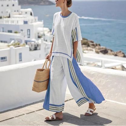 2025 nouvelle rayure femmes mode décontracté ensemble de 2 pièces été haut ample élégant solide bureau vacances pantalon costume femmes vêtements
