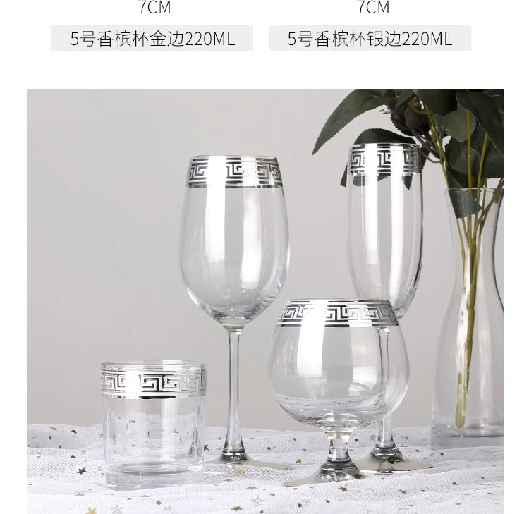 Phnom Penh-Verre Européen à Bord Argenté, Grand Clip Étranger, Vin Rouge, Brandy, Champagne, Table à Manger, Verre à Eau Domestique