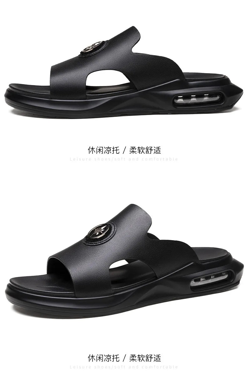 Luxury Men's Genuine Leather Sandals Classic Roman Men Shoes Slippers Soft Comfortable Men Non-slip Walking Slippers Footwea