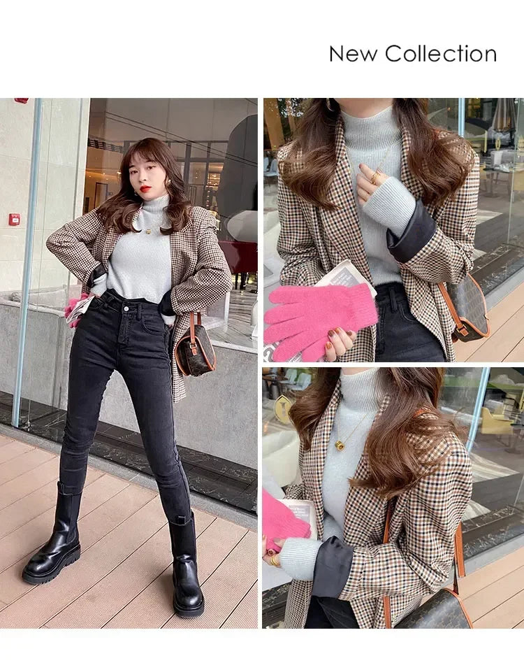 Automne hiver épais Pull femmes tricoté côtelé Pull Pull à manches longues col roulé mince Pull doux chaud Pull Femme 2025