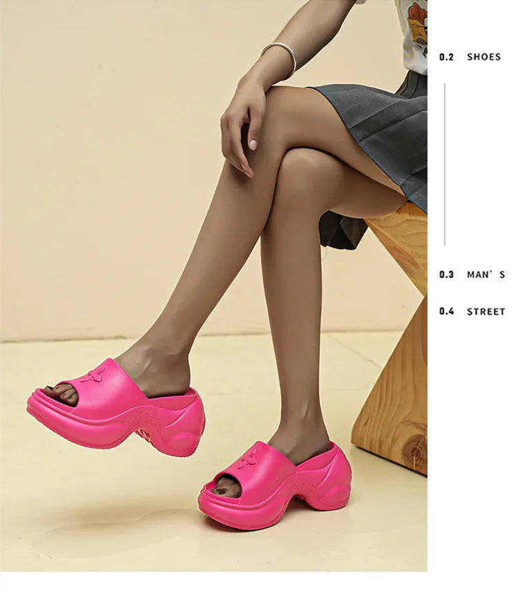 STleargSHEN-Pantoufles d'été à l'offre elles optiques pour femmes, tongs hautes de 9cm, talons compensés, chaussures de plage, pantoufles à plateforme épaisse