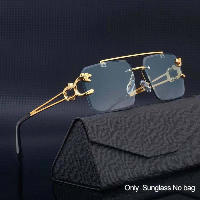 Mode Métal Léopard Sans Monture lunettes de Soleil Double Ponts Gradient Ocean Film Nuances UV400