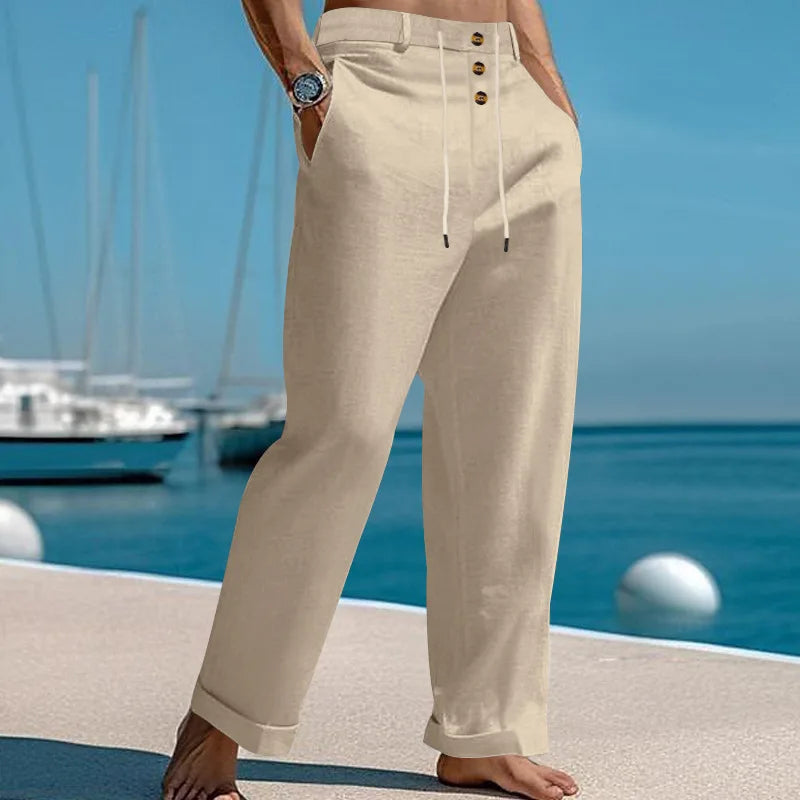 Pantalon de plage confortable en coton et lin pour hommes, sangle droite, haute qualité, décontracté, printemps et automne, nouvelle mode, 2025