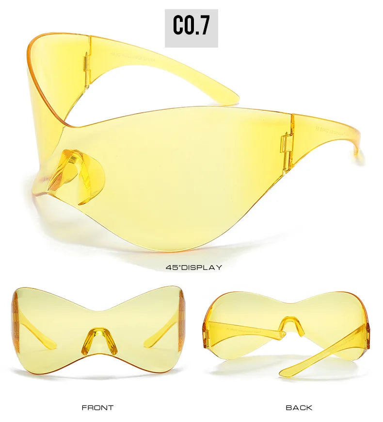 Lunettes de soleil surdimensionnées avec bouclier futuriste pour femmes et hommes, masque argenté à la mode, visière, Punk Y2K