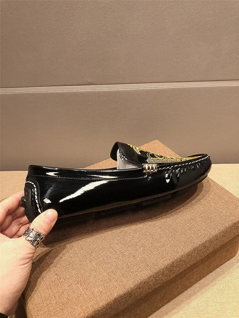 Chaussures Décontractées en Cuir Verni Astronomique Souple pour Homme, Style Coréen, Décontracté, en Une Étape, Style Britannique, pour Paresseux, Nouvelle Collection Printemps Été