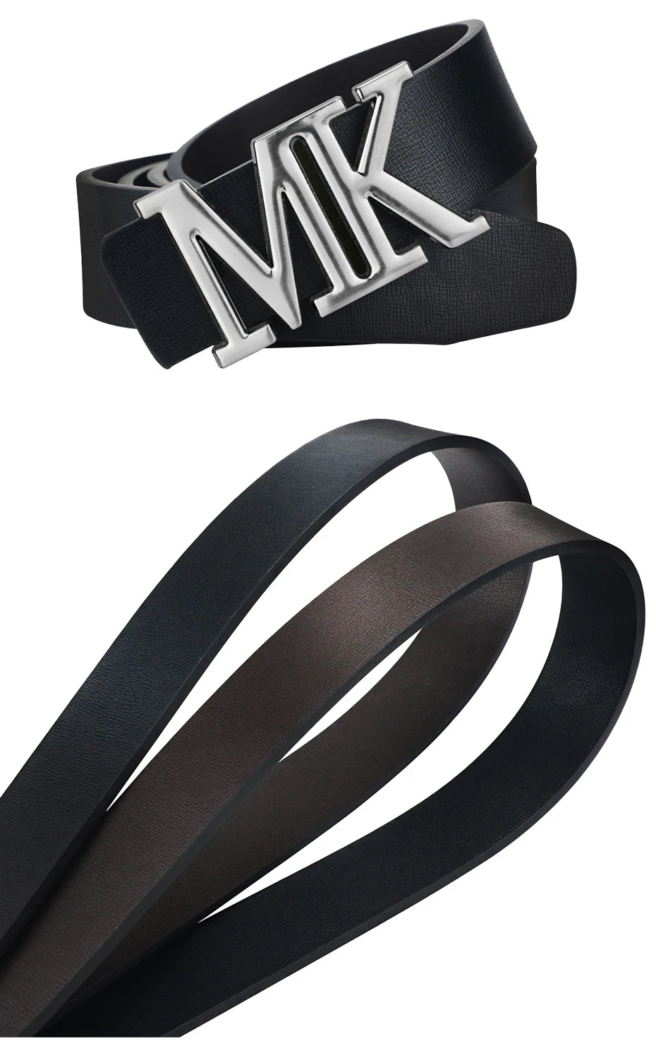 Maikun Ceinture réversible en cuir PU pour homme avec boucle noire rotative pour la Saint-Valentin