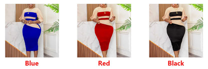 Robes africaines d'été pour femmes élégantes, demi-manches, col rond, en Polyester, noir, bleu, rouge, longueur aux genoux, vêtements africains