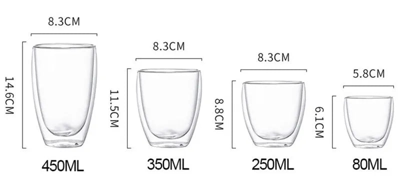 Tasse en verre à Double paroi résistante à la chaleur, 80-650Ml, bière, lait, café, eau, tasse transparente, vente en gros, service à boissons en verre, cadeau