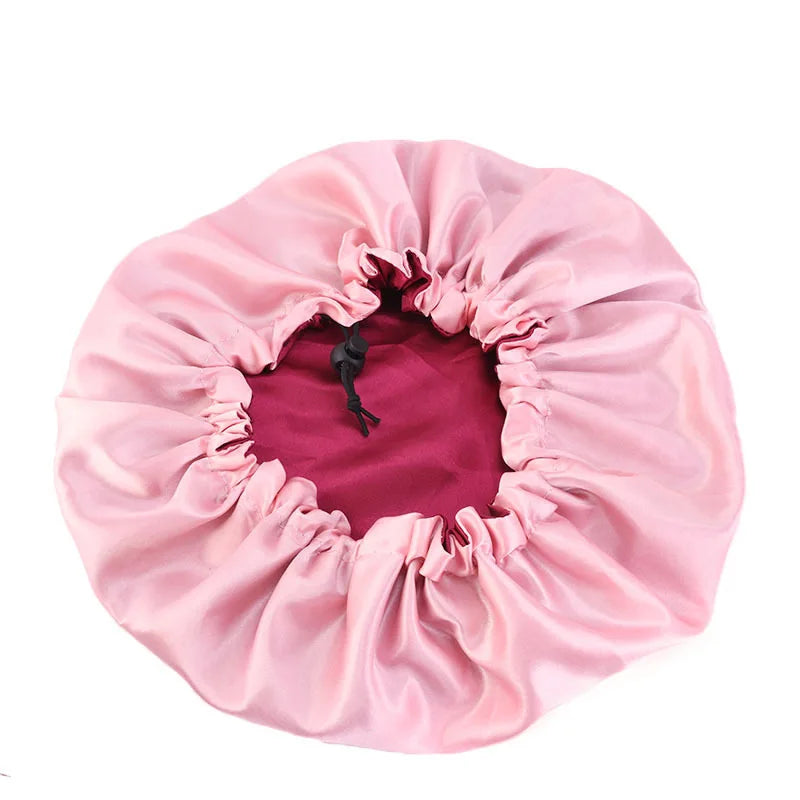 Bonnet en Satin réversible pour cheveux, Double couche réglable, couvre-tête pour dormir, accessoires de coiffure bouclés et élastiques