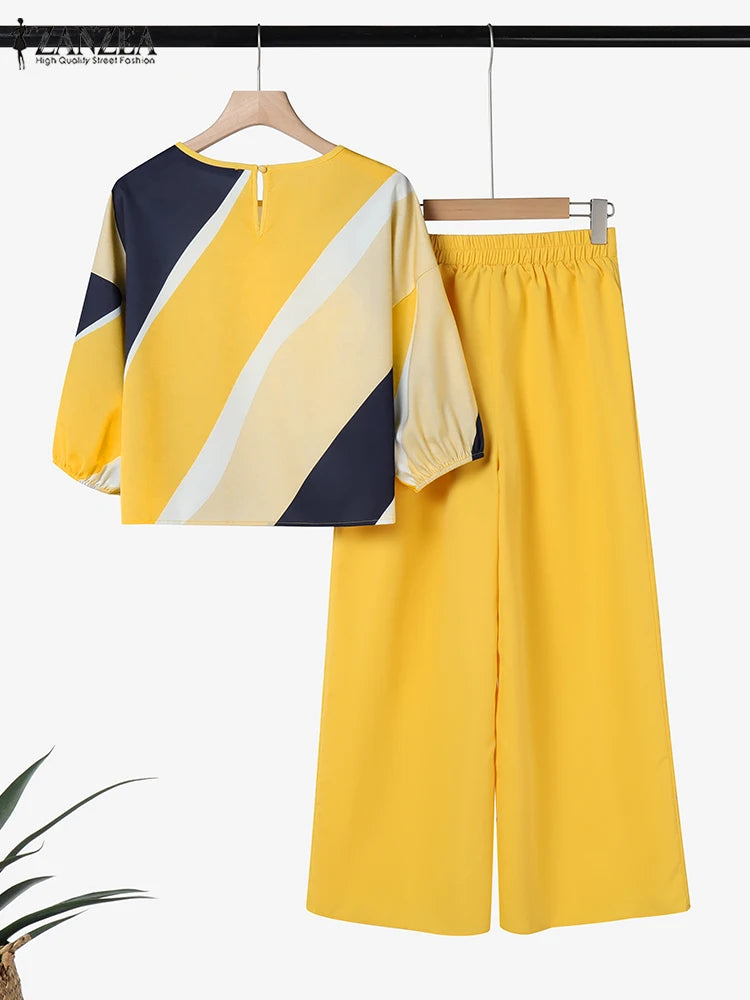 BERAKAH SUPRÊME – ensemble pantalon d'été 2 pièces pour femmes, tenues à la mode, manches 3/4, chemisier imprimé, pantalon, costume de travail décontracté, survêtements assortis