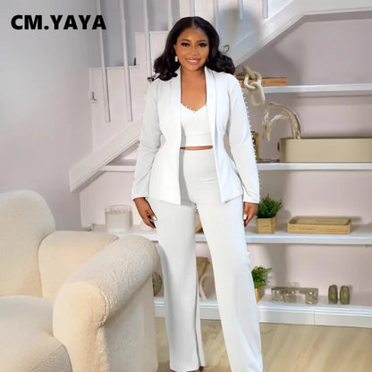 CM.YAYA – costume pantalon élégant pour femmes, Blazer à manches longues + haut assorti, ensemble deux pièces pour travail de rue OL, tenues d'automne en perles, 2025