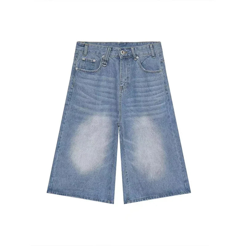 Short en Denim Baggy pour hommes, mode rétro décontractée, ample, jambes larges, longueur mollet, Streetwear Y2K, Style coréen