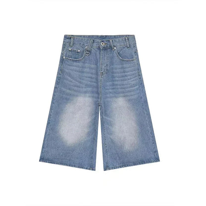 Short en Denim Baggy pour hommes, mode rétro décontractée, ample, jambes larges, longueur mollet, Streetwear Y2K, Style coréen