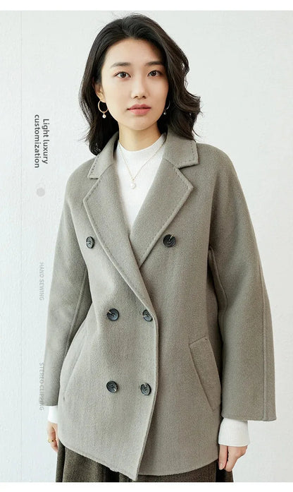 Manteau en laine Double face pour femme, épais, mi-long, col de costume, coupe ample, couleur Pure, polyvalent, nouveau Style automne hiver