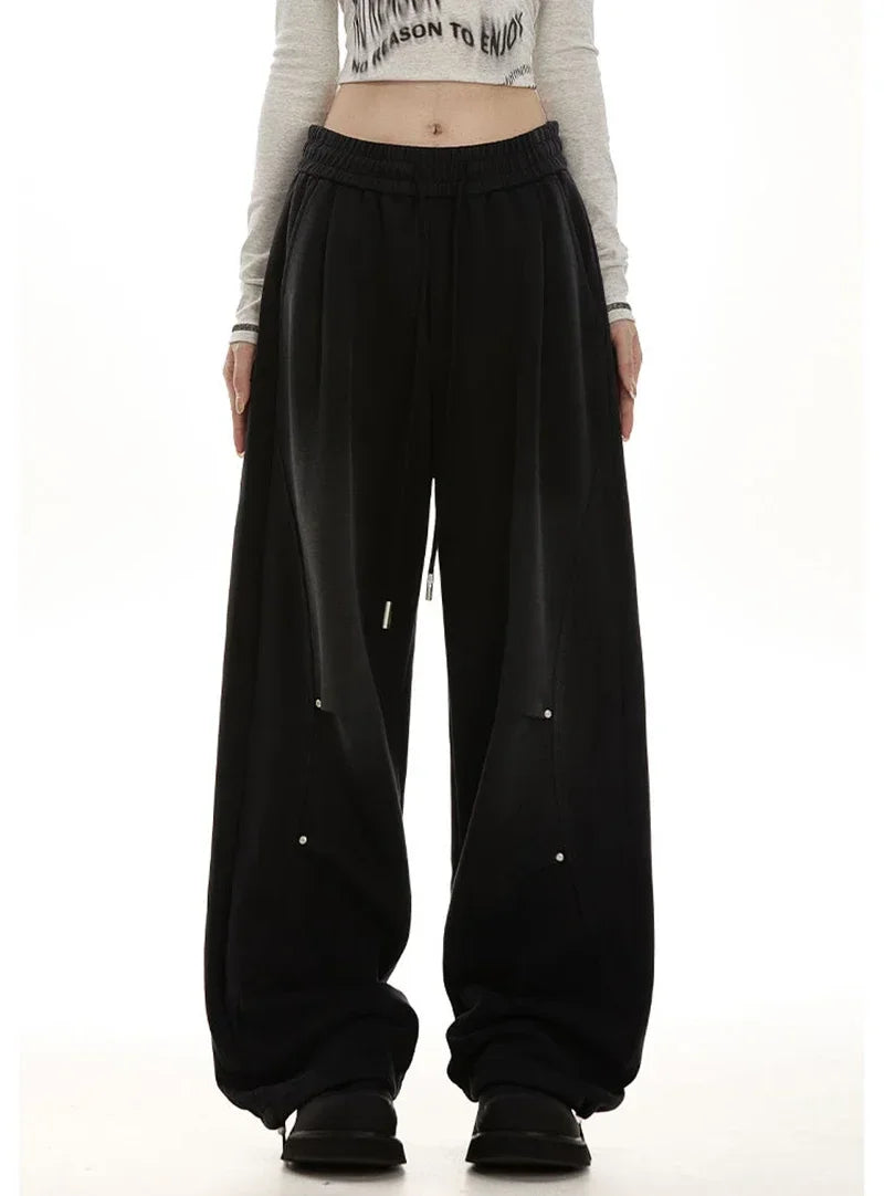 Pantalon de survêtement américain pour femmes, Streetwear, taille haute, Vintage, droit, Hip Hop, Harajuku, ample, à lacets, jambes larges, Baggy