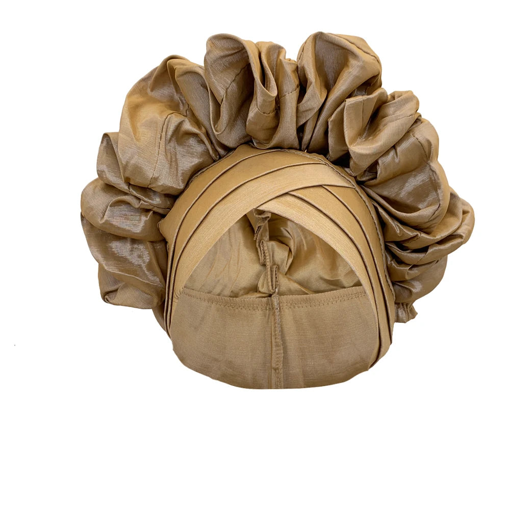 Nouveau bonnet Turban à volants pour femmes, couvre-chef en soie brute africaine, automne, Nigeria, Gele de mariage, bandeau de fête, couvre-chef pour dame