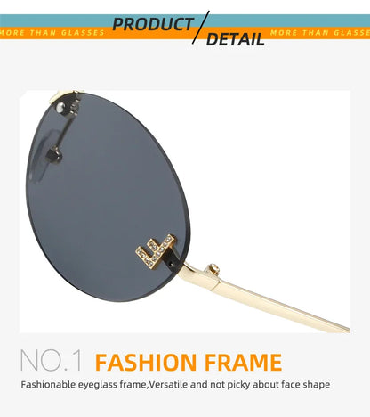 Lunettes de soleil noires sans bords avec petite lettre ovale en diamant «F» pour femmes, marque de luxe, monture métallique, lunettes de soleil Unsiex, nuances élégantes UV400