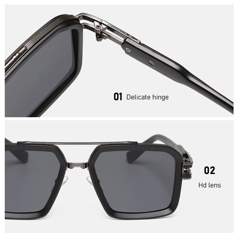 2025 Steam Punk lunettes De soleil rétro carré hommes femmes mode Double faisceau lunettes unisexe cadre en métal nuances à la mode Oculos De Sol