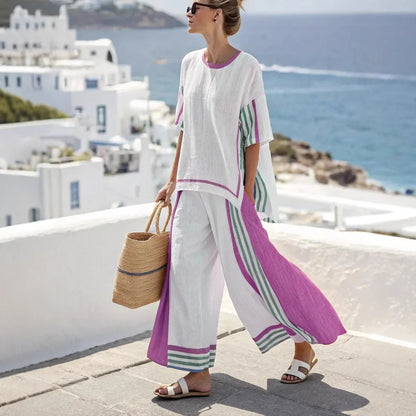 2025 nouvelle rayure femmes mode décontracté ensemble de 2 pièces été haut ample élégant solide bureau vacances pantalon costume femmes vêtements