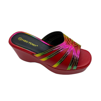 BS -  2025 Nouveau Laser Rainbow Design pantoufles pour femmes à semelles épaisses, exquises et à la mode pour banquets et fêtes