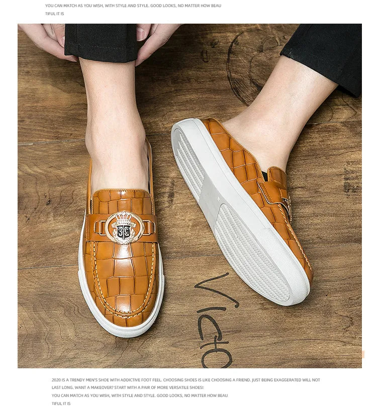 Mocassins en cuir de style britannique pour hommes, demi-chaussures marron, chaussures à enfiler, confortables et respirantes, haute qualité, été