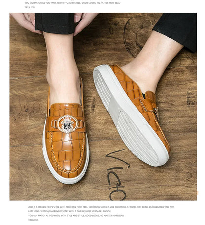 Mocassins en cuir de style britannique pour hommes, demi-chaussures marron, chaussures à enfiler, confortables et respirantes, haute qualité, été