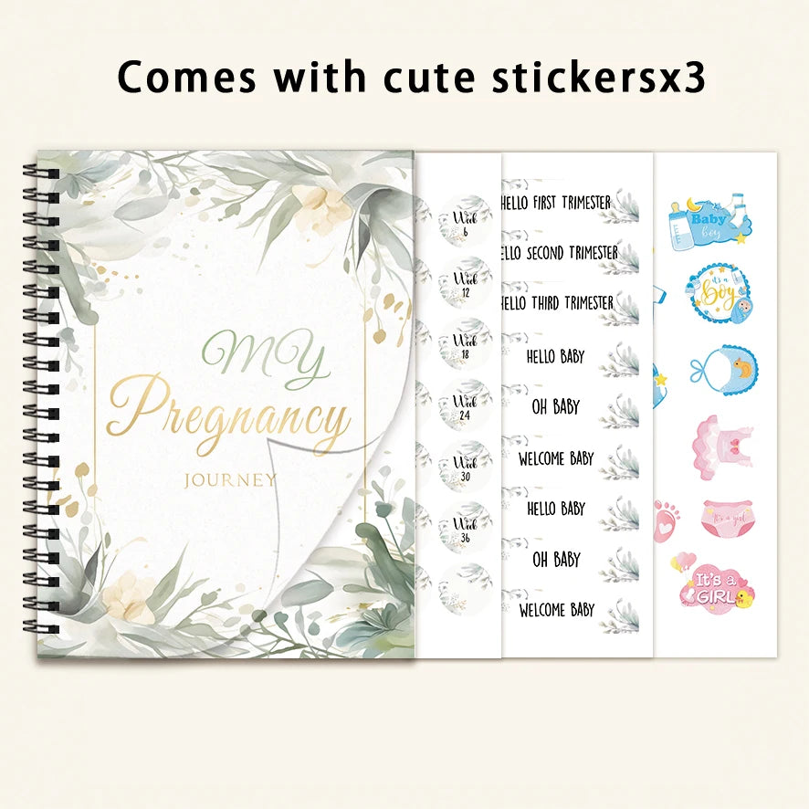 Ensemble Journal de grossesse : autocollants, traqueur hebdomadaire, livre de mémoire florale de style Ink (8,3 x 11,2", 32 pages) - Registre prénatale, nouvelle maman Gi