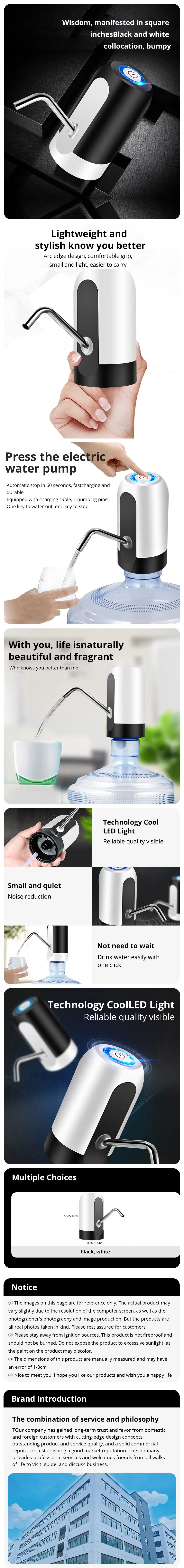Distributeur de bouteille d'eau à interrupteur automatique, chargement USB, distributeur de boisson en un clic, pompe à cliquetis, blanc, noir, 1 pièce