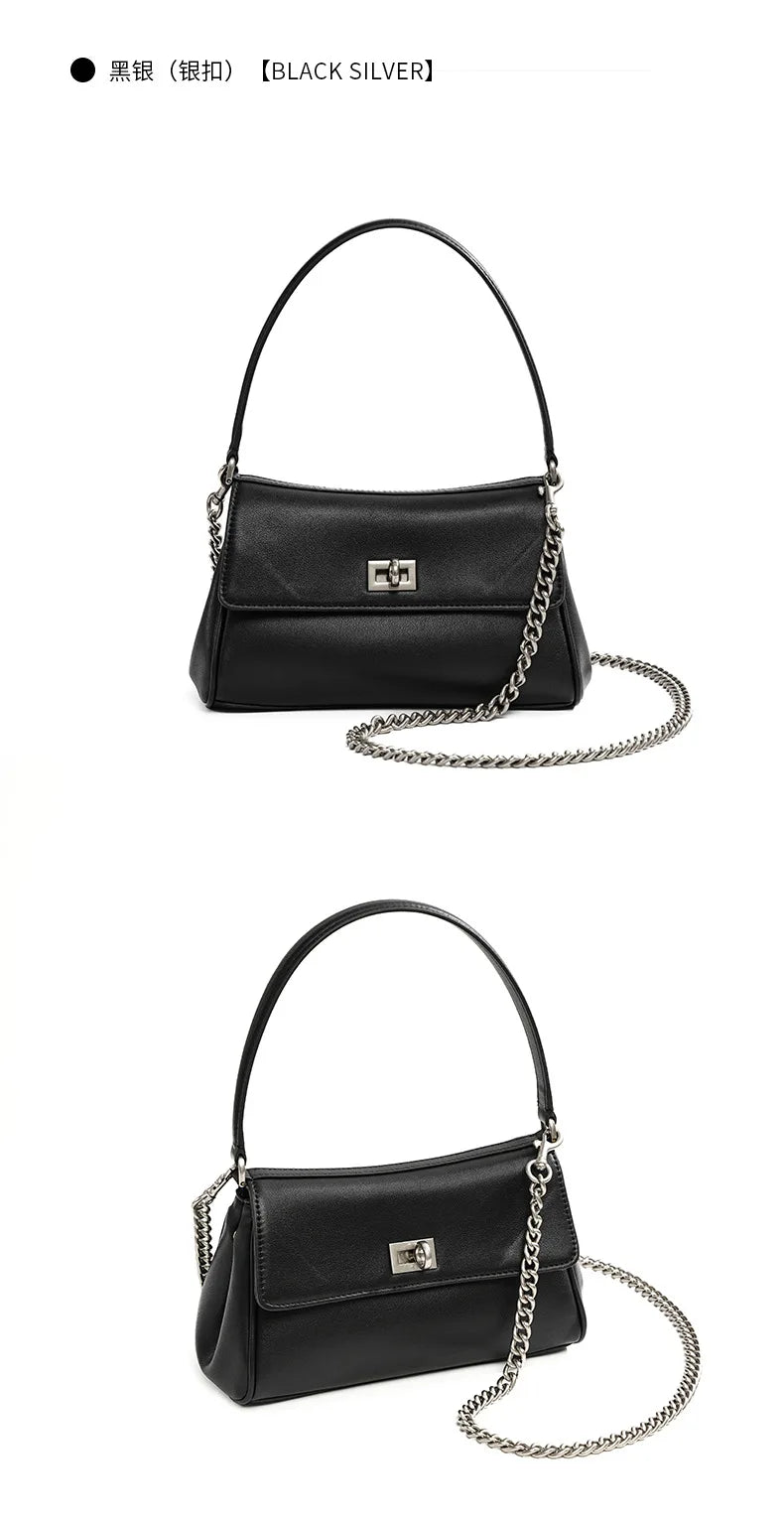 Sac à bandoulière en cuir de vache pour femmes, avec chaîne, petit Design, sac à main haut de gamme pour employés de bureau, accessoire de mode à bandoulière unique
