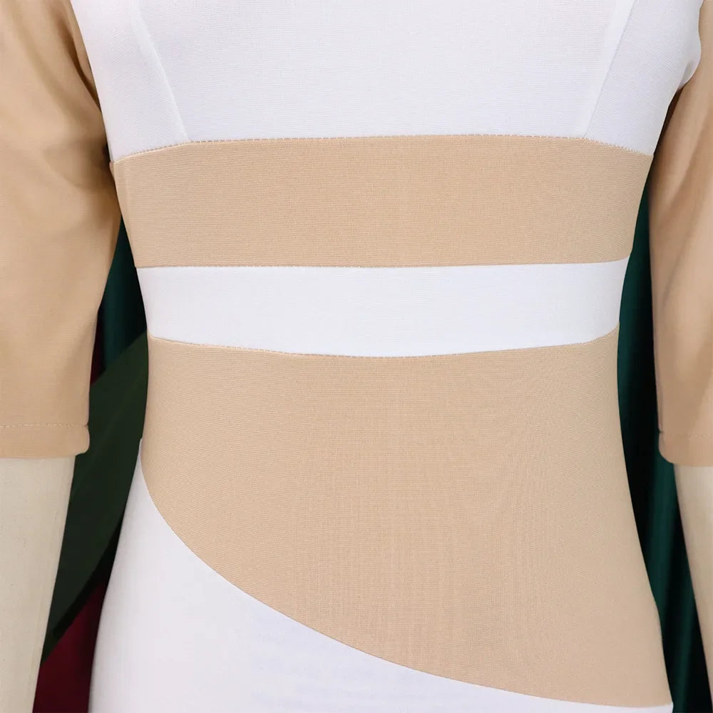 Robe élégante à col rond pour femme, manches trois quarts, gaine patchwork, hanches GT, mi-mollet, affaires professionnelles, chaud, bureau