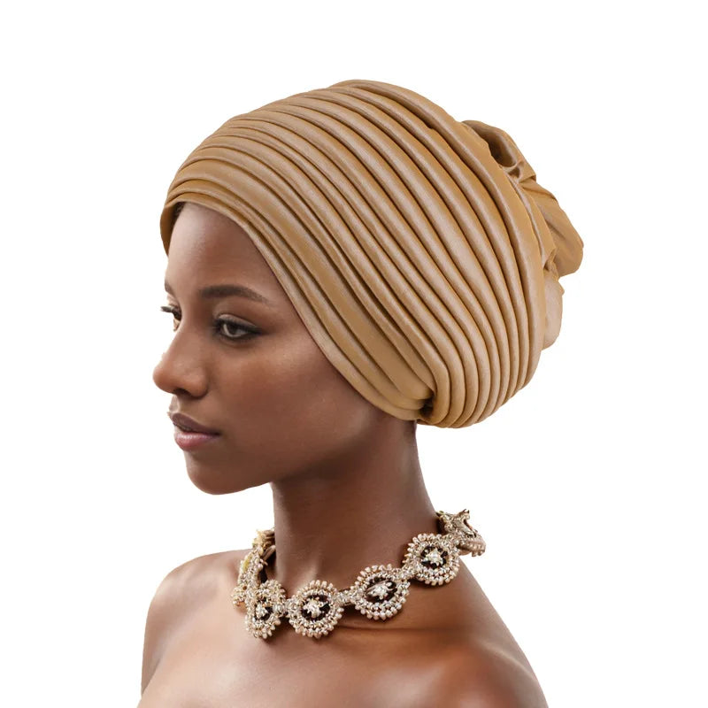 Turban Africain Plissé pour Femme, Déjà Fait, Cravates de Sauna, Bonnet Auto Gele, Hijab Musulman, Mariage Nigérian, Chapeau Rond