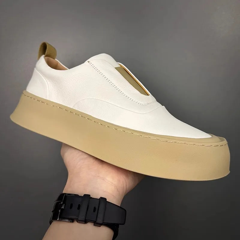 Mocassins à enfiler en cuir véritable pour hommes, chaussures de loisirs respirantes, mode, Style polyvalent, bout rond, plateforme, chaussures décontractées, qualité supérieure