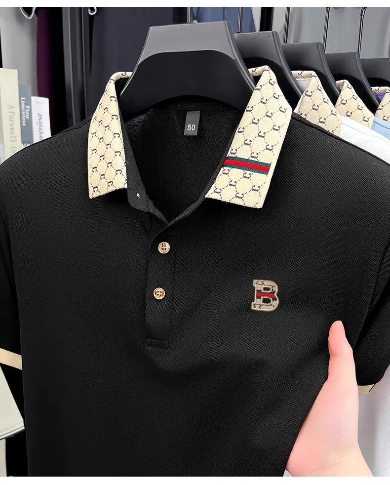 Marque de luxe B lettre en relief polo à manches courtes hommes été léger respirant nouvelle mode couleur bloquée revers T-shirt