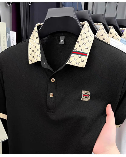 Marque de luxe B lettre en relief polo à manches courtes hommes été léger respirant nouvelle mode couleur bloquée revers T-shirt