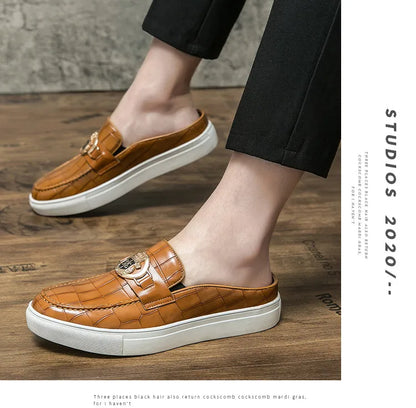 Mocassins en cuir de style britannique pour hommes, demi-chaussures marron, chaussures à enfiler, confortables et respirantes, haute qualité, été