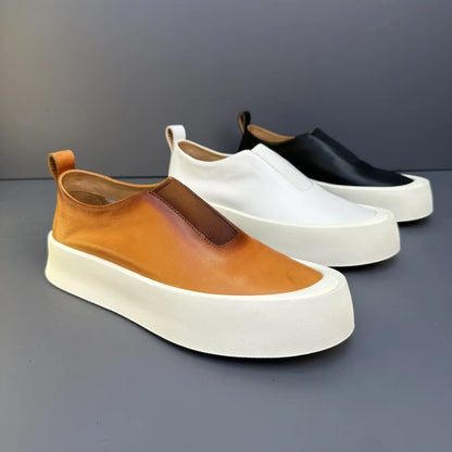 Baskets épaisses en cuir véritable pour hommes, chaussures décontractées, respirantes, à enfiler, haut de gamme