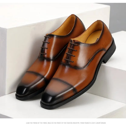 Chaussures en cuir formelles pour hommes, chaussures d'affaires britanniques décontractées Oxford confortables pour mariage en cuir véritable